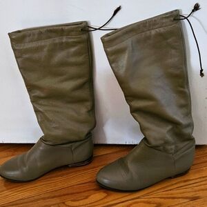 Vintage tall taupe genuine leather pull on up lined boots